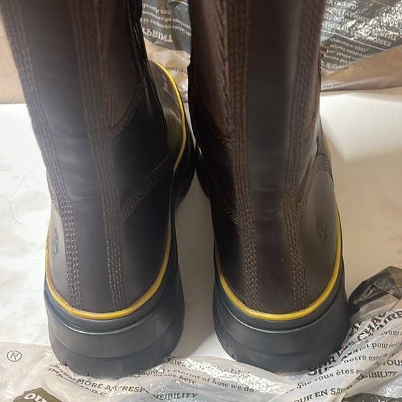 New Timberland Women's Waterproof Tall  Boots Brown yellow trim NEW IN BOX - Picture 4 of 8